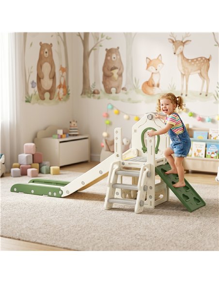 AIYAPLAY Foldable 4 in 1 Toddler Slide with Climber, Basketball Hoop, Storage Space and Basketball for Ages 1-3 Years, Cream - pic 203887 | FastDaddyshop