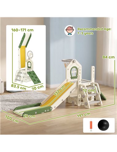AIYAPLAY Foldable 4 in 1 Toddler Slide with Climber, Basketball Hoop, Storage Space and Basketball for Ages 1-3 Years, Cream