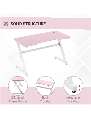 HOMCOM Z-Shaped Racing Style Gaming Desk with 2 Cable Managements, Pink