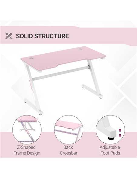 HOMCOM Z-Shaped Racing Style Gaming Desk with 2 Cable Managements, Pink - pic 20389 | FastDaddyshop