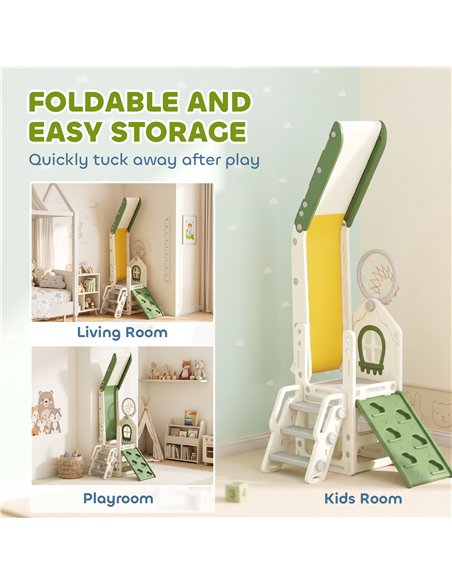 AIYAPLAY Foldable 4 in 1 Toddler Slide with Climber, Basketball Hoop, Storage Space and Basketball for Ages 1-3 Years, Cream - pic 203890 | FastDaddyshop