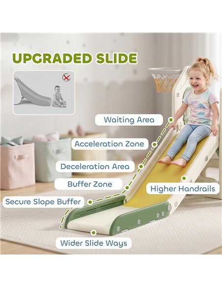 AIYAPLAY Foldable 4 in 1 Toddler Slide with Climber, Basketball Hoop, Storage Space and Basketball for Ages 1-3 Years, Cream - pic 203891 | FastDaddyshop