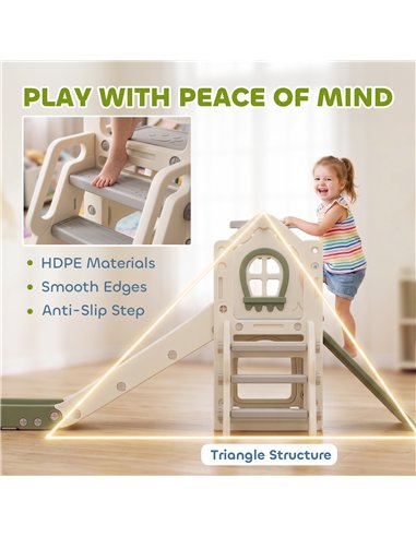 AIYAPLAY Foldable 4 in 1 Toddler Slide with Climber, Basketball Hoop, Storage Space and Basketball for Ages 1-3 Years, Cream