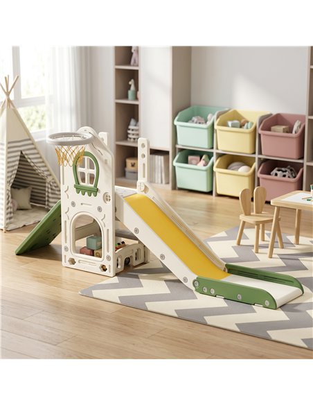 AIYAPLAY Foldable 4 in 1 Toddler Slide with Climber, Basketball Hoop, Storage Space and Basketball for Ages 1-3 Years, Cream - pic 203893 | FastDaddyshop