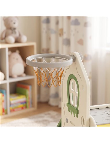 AIYAPLAY Foldable 4 in 1 Toddler Slide with Climber, Basketball Hoop, Storage Space and Basketball for Ages 1-3 Years, Cream