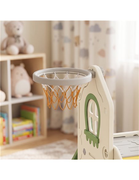 AIYAPLAY Foldable 4 in 1 Toddler Slide with Climber, Basketball Hoop, Storage Space and Basketball for Ages 1-3 Years, Cream - pic 203894 | FastDaddyshop