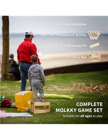 SPORTNOW Molkky Game, Wooden Skittles Throwing Game with 12 Skittles, 1 Throwing Pin and Carrying Box, Outdoor Games for Adults,