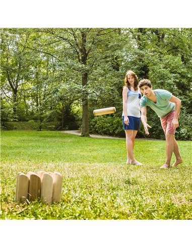 SPORTNOW Molkky Game, Wooden Skittles Throwing Game with 12 Skittles, 1 Throwing Pin and Carrying Box, Outdoor Games for Adults,