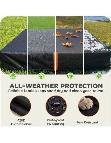 AIYAPLAY Sandbox Cover, Square Sandpit Cover Waterproof Dustproof UV Protection, Sandbox Canopy with Drawstring and Elastic Band