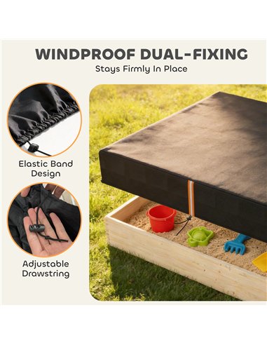 AIYAPLAY Sandbox Cover, Square Sandpit Cover Waterproof Dustproof UV Protection, Sandbox Canopy with Drawstring and Elastic Band