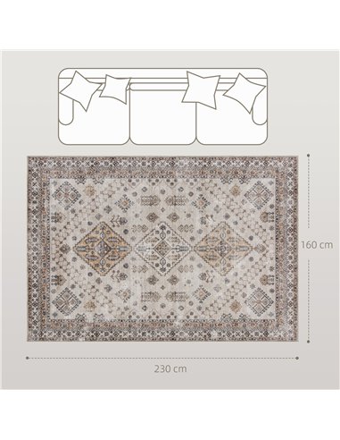 HOMCOM Vintage Area Rug, Non-Slip Washable Rug, Flannel Floor Carpet for Living Room, Bedroom, Dining Room, Home Office, 230 x 1