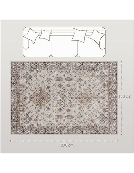 HOMCOM Vintage Area Rug, Non-Slip Washable Rug, Flannel Floor Carpet for Living Room, Bedroom, Dining Room, Home Office, 230 x 1 - pic 203924 | FastDaddyshop