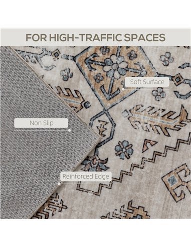 HOMCOM Vintage Area Rug, Non-Slip Washable Rug, Flannel Floor Carpet for Living Room, Bedroom, Dining Room, Home Office, 230 x 1