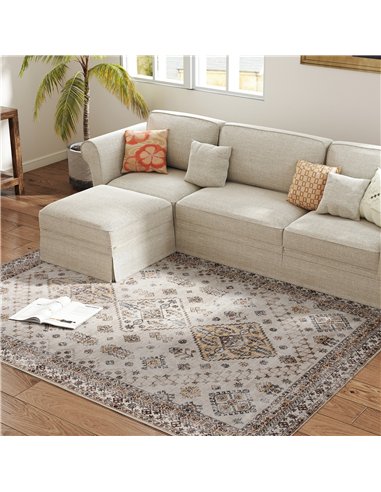 HOMCOM Vintage Area Rug, Non-Slip Washable Rug, Flannel Floor Carpet for Living Room, Bedroom, Dining Room, Home Office, 230 x 1