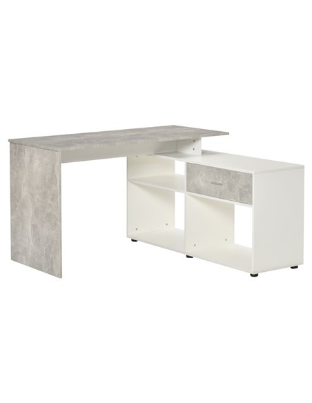 HOMCOM L-Shaped Computer Study Corner Desk with Shelves, Drawer, Grey-White - pic 20393 | FastDaddyshop