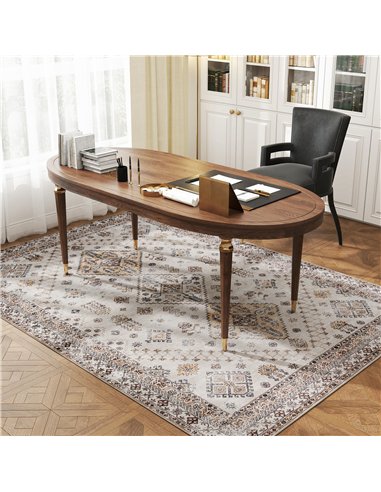 HOMCOM Vintage Area Rug, Non-Slip Washable Rug, Flannel Floor Carpet for Living Room, Bedroom, Dining Room, Home Office, 230 x 1