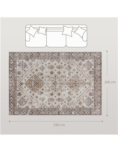 HOMCOM Vintage Area Rug, Non-Slip Washable Rug, Flannel Floor Carpet for Living Room, Bedroom, Dining Room, Home Office, 290 x 2