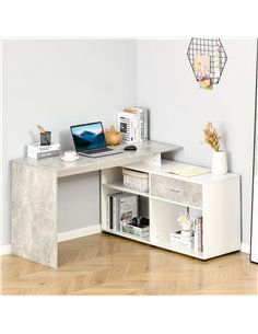 HOMCOM L-Shaped Computer Study Corner Desk with Shelves, Drawer, Grey-White 2