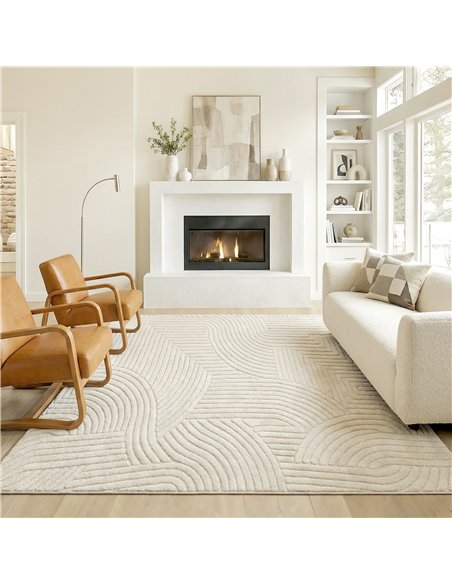HOMCOM Modern Geometric Rug, Thick Plush, Non-Slip, 200 x 140 cm, Cream, Living Room, Bedroom, Office - pic 203941 | FastDaddyshop