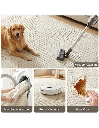 HOMCOM Modern Geometric Rug, Thick Plush, Non-Slip, 200 x 140 cm, Cream, Living Room, Bedroom, Office