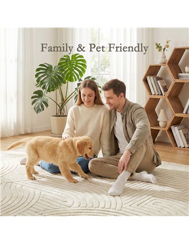 HOMCOM Modern Geometric Rug, Thick Plush, Non-Slip, 200 x 140 cm, Cream, Living Room, Bedroom, Office