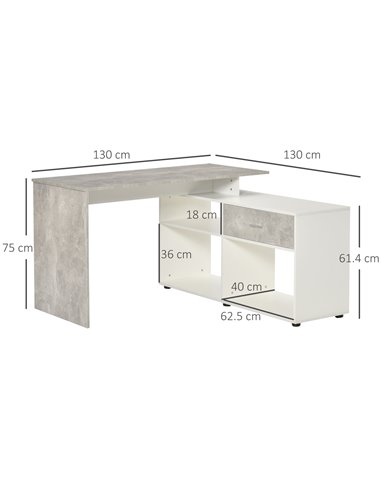 HOMCOM L-Shaped Computer Study Corner Desk with Shelves, Drawer, Grey-White