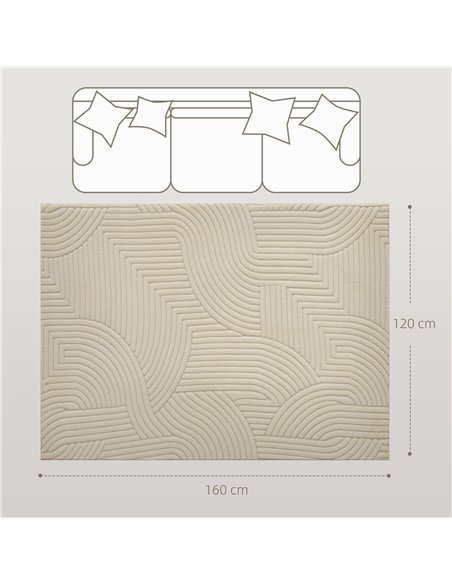 HOMCOM Modern Geometric Rug, Thick Plush, Non-Slip, 160 x 120 cm, Cream, Living Room, Bedroom, Office - pic 203960 | FastDaddyshop