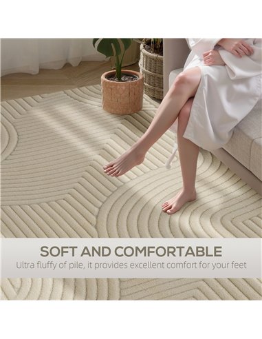 HOMCOM Modern Geometric Rug, Thick Plush, Non-Slip, 160 x 120 cm, Cream, Living Room, Bedroom, Office