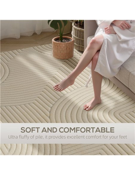 HOMCOM Modern Geometric Rug, Thick Plush, Non-Slip, 160 x 120 cm, Cream, Living Room, Bedroom, Office - pic 203961 | FastDaddyshop