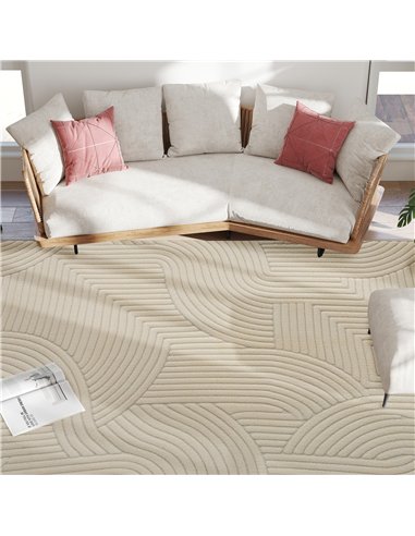 HOMCOM Modern Geometric Rug, Thick Plush, Non-Slip, 160 x 120 cm, Cream, Living Room, Bedroom, Office