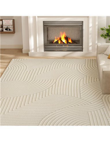 HOMCOM Modern Geometric Rug, Thick Plush, Non-Slip, 160 x 120 cm, Cream, Living Room, Bedroom, Office