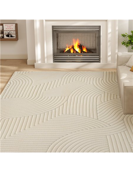 HOMCOM Modern Geometric Rug, Thick Plush, Non-Slip, 160 x 120 cm, Cream, Living Room, Bedroom, Office - pic 203966 | FastDaddyshop