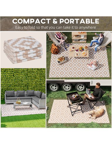 Outsunny Reversible Outdoor RV Rug, Patio Floor Mat, 274 x 182 cm Plastic Straw Rug for Garden, terrace, Beach, Camping, Coffee 