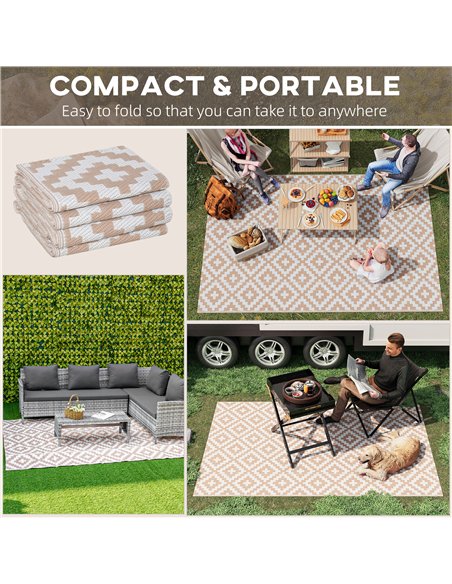 Outsunny Reversible Outdoor RV Rug, Patio Floor Mat, 274 x 182 cm Plastic Straw Rug for Garden, terrace, Beach, Camping, Coffee  - pic 203970 | FastDaddyshop