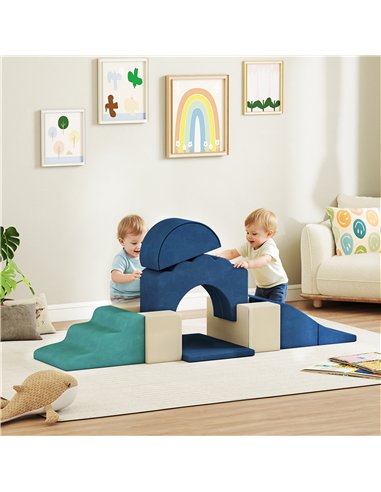 AIYAPLAY 7 Piece Kids Soft Play Set with Detachable Cover, Baby Indoor Climb and Crawl Foam Toy for Toddlers, Dark Blue