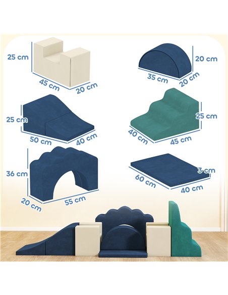 AIYAPLAY 7 Piece Kids Soft Play Set with Detachable Cover, Baby Indoor Climb and Crawl Foam Toy for Toddlers, Dark Blue - pic 203978 | FastDaddyshop