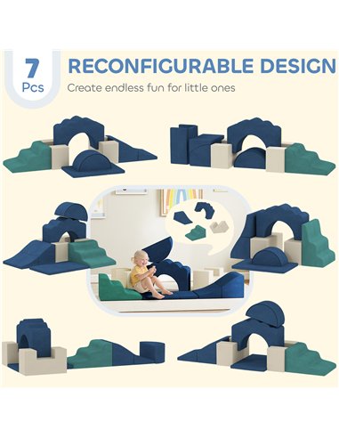 AIYAPLAY 7 Piece Kids Soft Play Set with Detachable Cover, Baby Indoor Climb and Crawl Foam Toy for Toddlers, Dark Blue