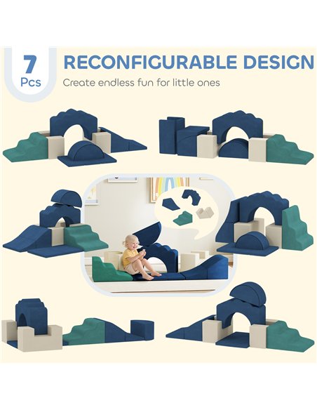 AIYAPLAY 7 Piece Kids Soft Play Set with Detachable Cover, Baby Indoor Climb and Crawl Foam Toy for Toddlers, Dark Blue - pic 203979 | FastDaddyshop