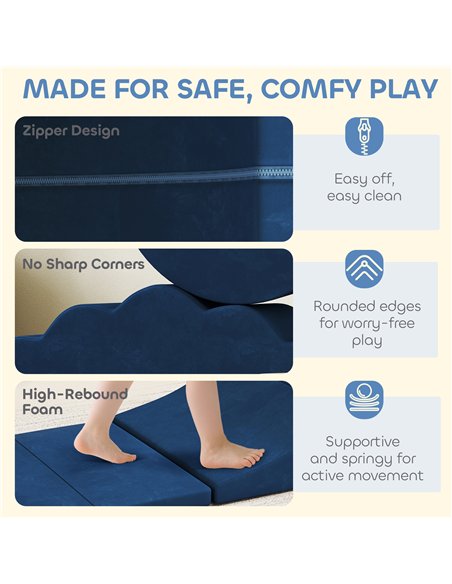 AIYAPLAY 7 Piece Kids Soft Play Set with Detachable Cover, Baby Indoor Climb and Crawl Foam Toy for Toddlers, Dark Blue - pic 203980 | FastDaddyshop