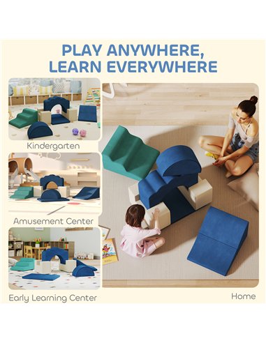 AIYAPLAY 7 Piece Kids Soft Play Set with Detachable Cover, Baby Indoor Climb and Crawl Foam Toy for Toddlers, Dark Blue