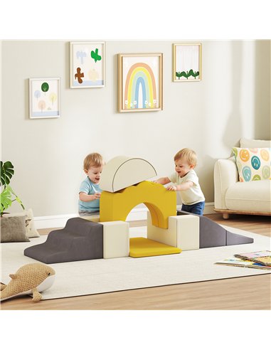 AIYAPLAY 7 Piece Kids Soft Play Set with Detachable Cover, Baby Indoor Climb and Crawl Foam Toy for Toddlers, Yellow