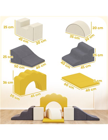 AIYAPLAY 7 Piece Kids Soft Play Set with Detachable Cover, Baby Indoor Climb and Crawl Foam Toy for Toddlers, Yellow - pic 203987 | FastDaddyshop