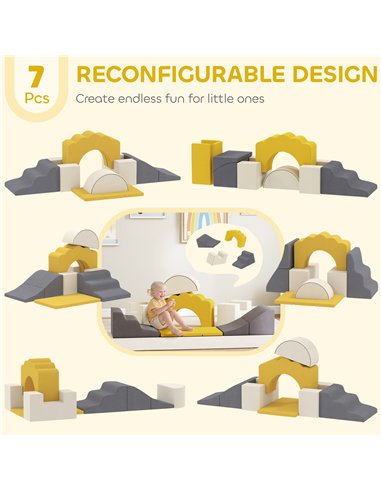 AIYAPLAY 7 Piece Kids Soft Play Set with Detachable Cover, Baby Indoor Climb and Crawl Foam Toy for Toddlers, Yellow