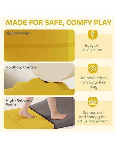 AIYAPLAY 7 Piece Kids Soft Play Set with Detachable Cover, Baby Indoor Climb and Crawl Foam Toy for Toddlers, Yellow