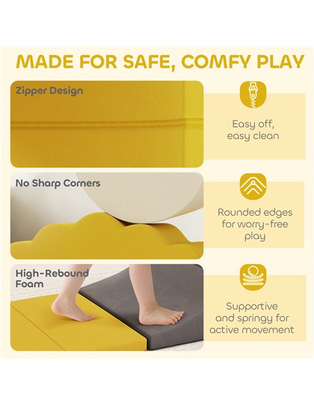 AIYAPLAY 7 Piece Kids Soft Play Set with Detachable Cover, Baby Indoor Climb and Crawl Foam Toy for Toddlers, Yellow - pic 203989 | FastDaddyshop