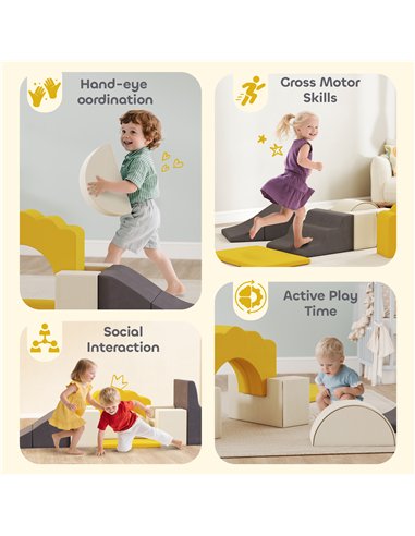AIYAPLAY 7 Piece Kids Soft Play Set with Detachable Cover, Baby Indoor Climb and Crawl Foam Toy for Toddlers, Yellow