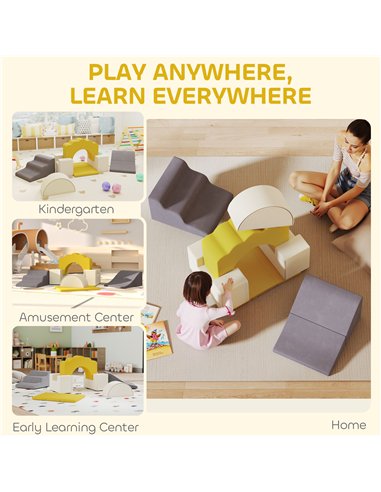 AIYAPLAY 7 Piece Kids Soft Play Set with Detachable Cover, Baby Indoor Climb and Crawl Foam Toy for Toddlers, Yellow