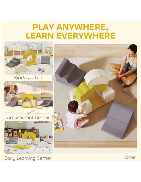 AIYAPLAY 7 Piece Kids Soft Play Set with Detachable Cover, Baby Indoor Climb and Crawl Foam Toy for Toddlers, Yellow - pic 203991 | FastDaddyshop