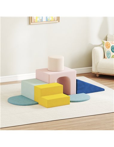 AIYAPLAY 8-Piece Foam Play Blocks for Kids, Soft Motor Skill Blocks with Washable Velvet Covers, Indoor Climbing Set, Multicolor