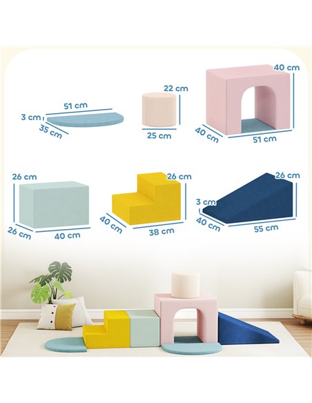 AIYAPLAY 8-Piece Foam Play Blocks for Kids, Soft Motor Skill Blocks with Washable Velvet Covers, Indoor Climbing Set, Multicolor - pic 203996 | FastDaddyshop